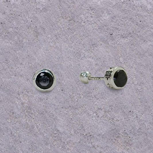 Black Zircon Round Screw Back Studs