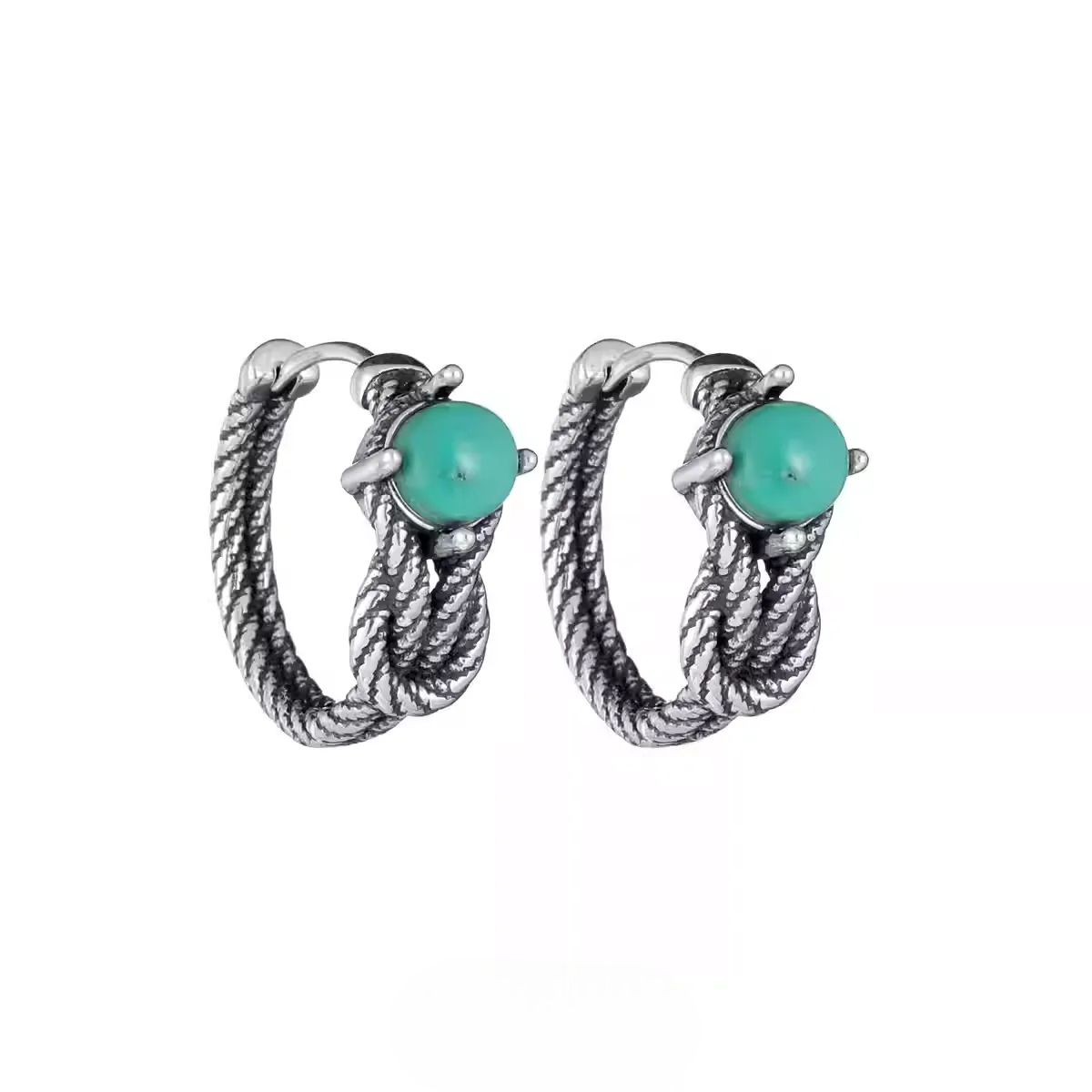 Heritage 925 Silver Knotted Earrings Natural Turquoise Unisex