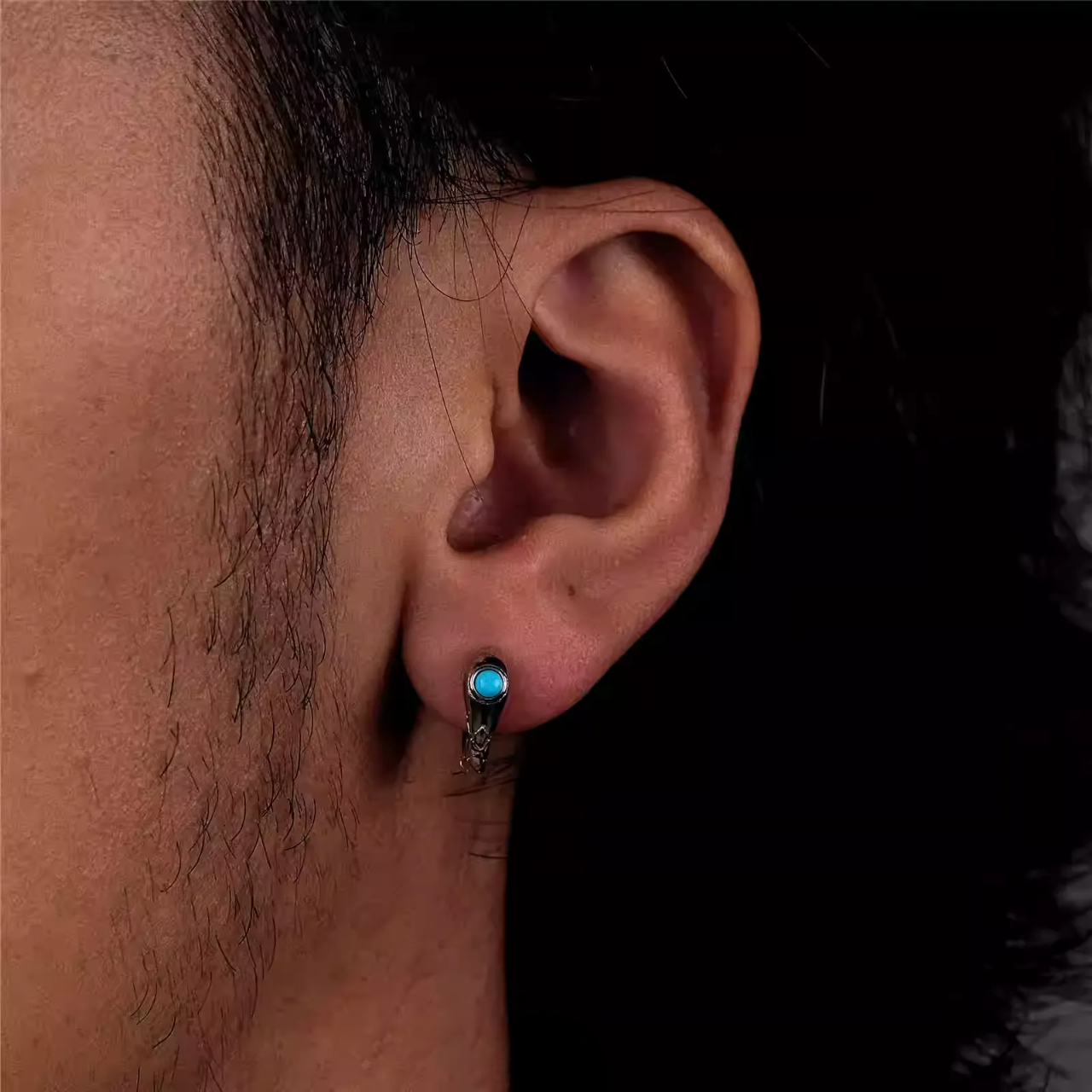 Natural Turquoise Serpent Earrings 925 Sterling Silver Snake Huggies