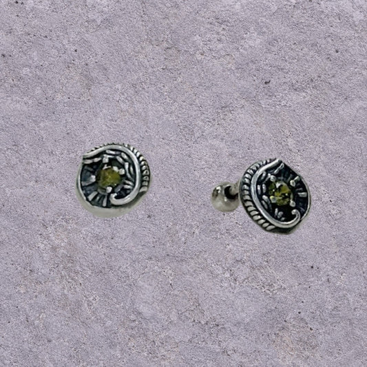 Olive Eye Oxidized Silver Studs