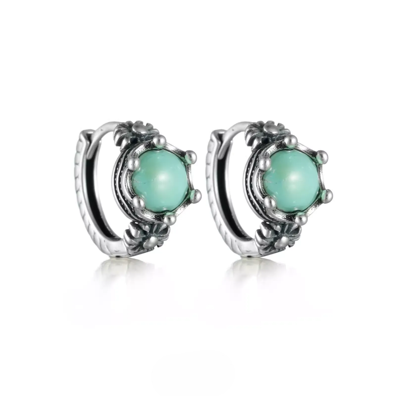 Oxidized 925 Silver Raw Turquoise Hoops Natural Rustic Huggies