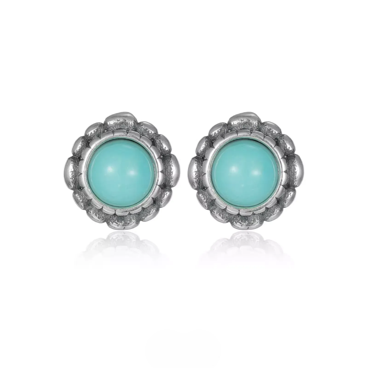 Retro Turquoise Silver Studs Oxidized Beaded Border Unisex Gift