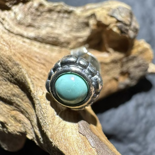 Retro Turquoise Silver Studs Oxidized Beaded Border Unisex Gift