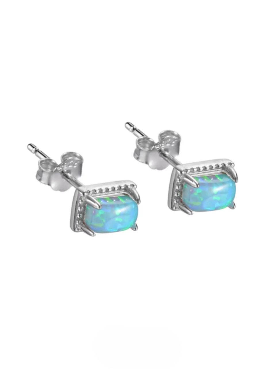 S925 Silver Blue Opal Stud Earrings Unisex Heritage Amulet