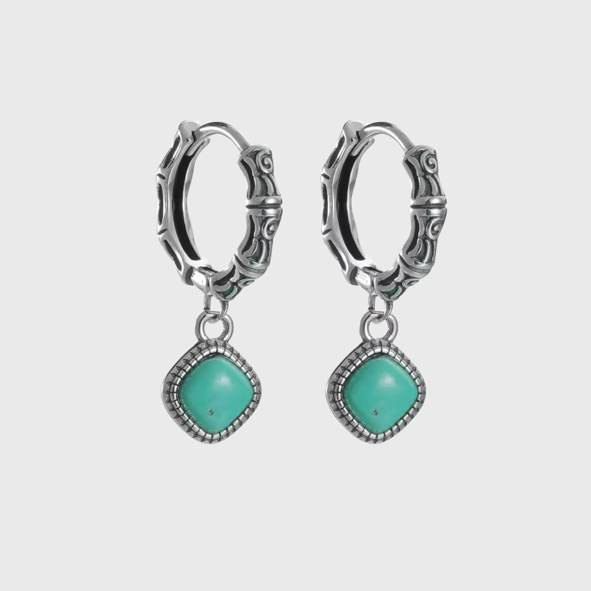 S925 Silver Raw Turquoise Slab Earrings Unisex Ethnic Huggie Hoops