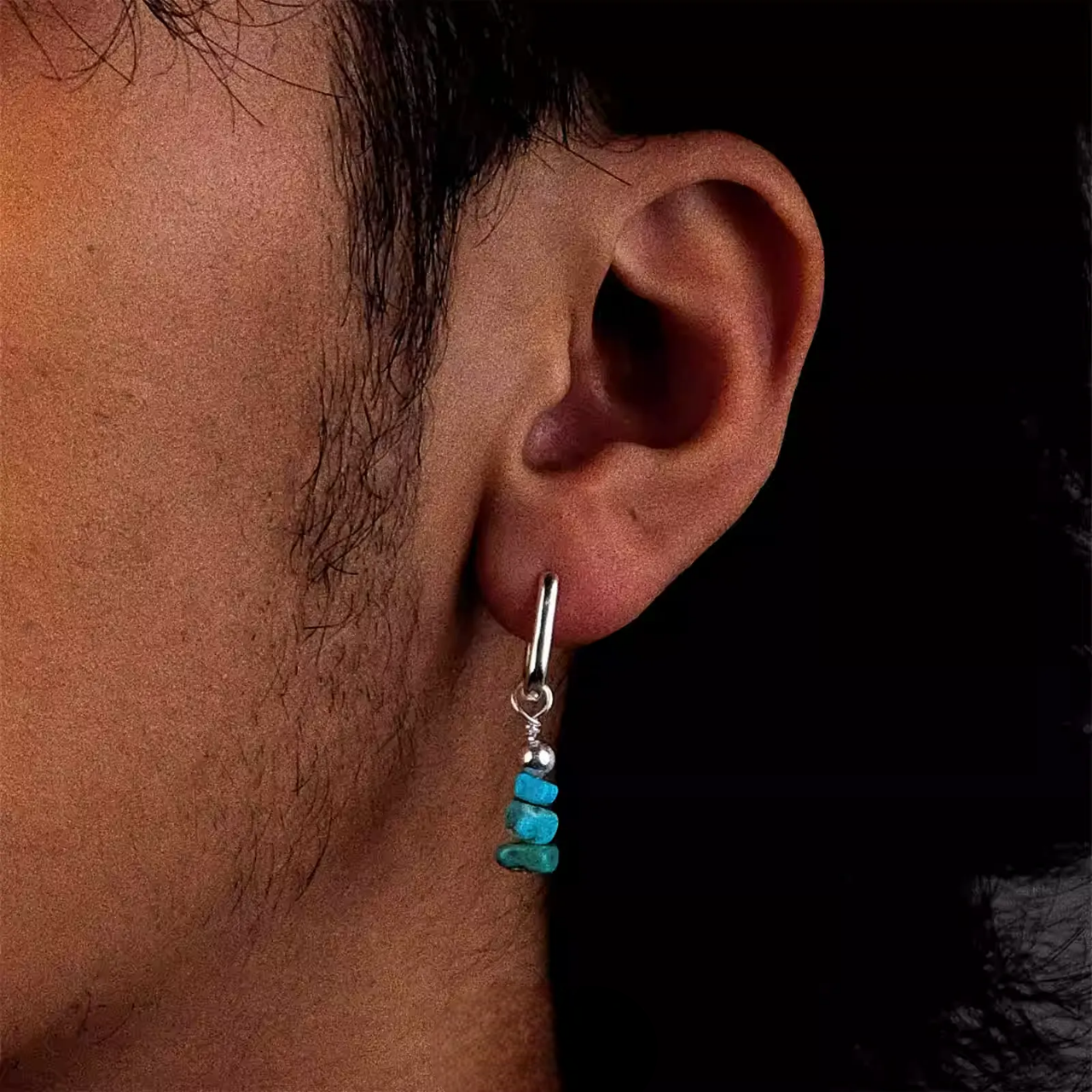 S925 Sterling Silver Raw Turquoise Stacked Dangle Earrings Unisex