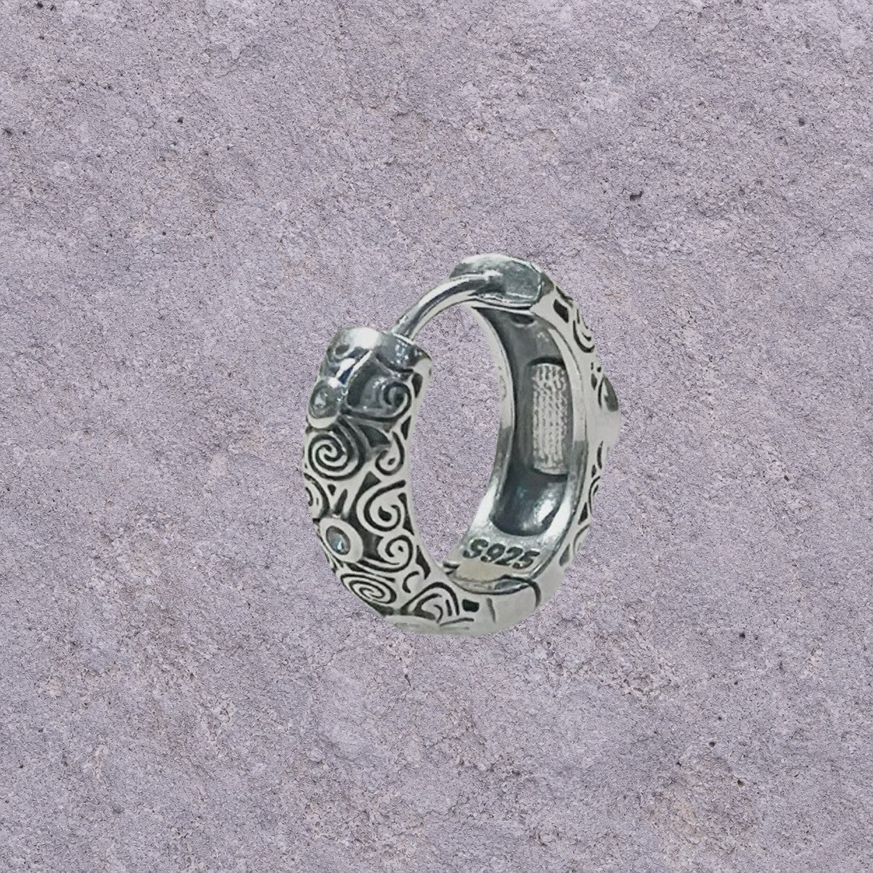 Turquoise Scroll Oxidized Silver Huggie Hoops