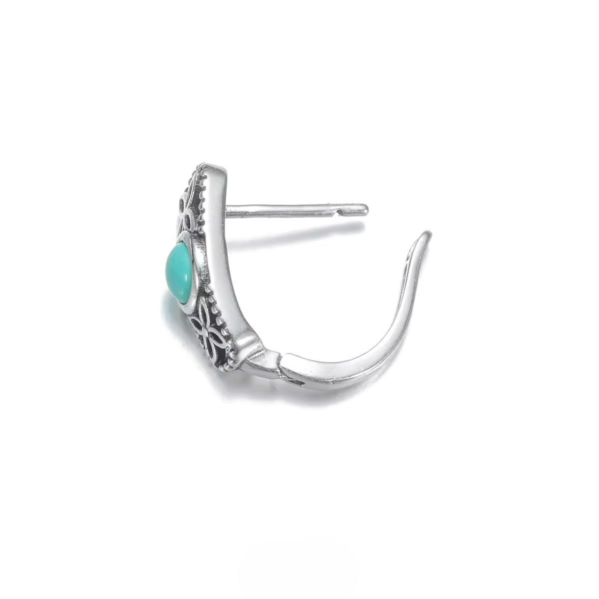 Unique Raw Turquoise Tibetan Silver Studs Cool Niche Unisex Amulet