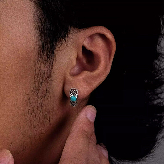 Unique Raw Turquoise Tibetan Silver Studs Cool Niche Unisex Amulet