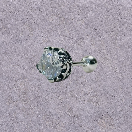 White Zircon Oxidized Silver Screw Back Studs