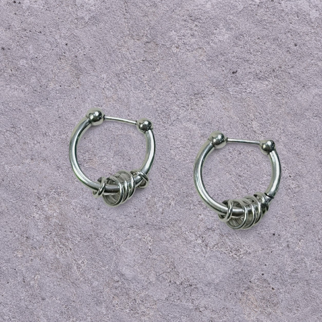 Wrapped Ring Silver Hoop Earrings