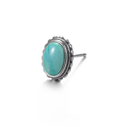 S925 Silver Natural Turquoise Stud Earrings Vintage Unisex