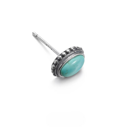 S925 Silver Natural Turquoise Stud Earrings Vintage Unisex