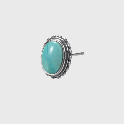 S925 Silver Natural Turquoise Stud Earrings Vintage Unisex