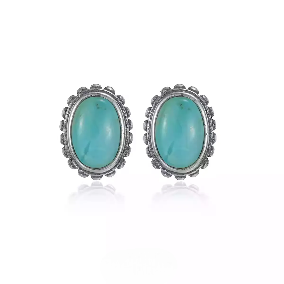 S925 Silver Natural Turquoise Stud Earrings Vintage Unisex