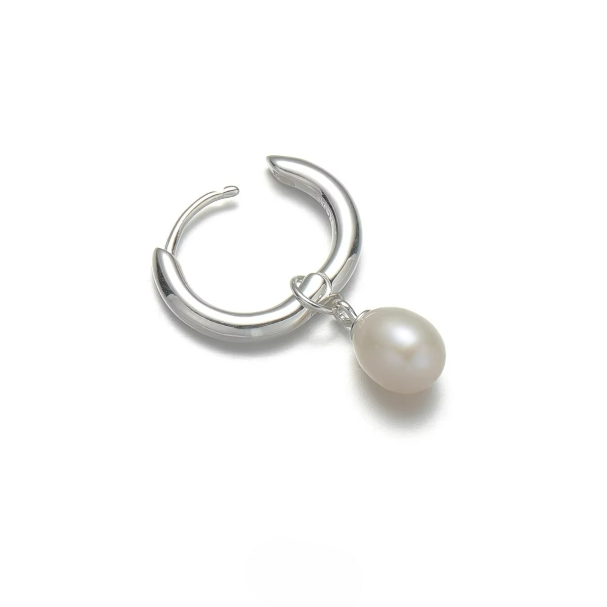 925 Sterling Silver Pearl Charm Hoops Elegant Pearl Drop Earrings featuring a single lustrous pearl on polished silver hoop
