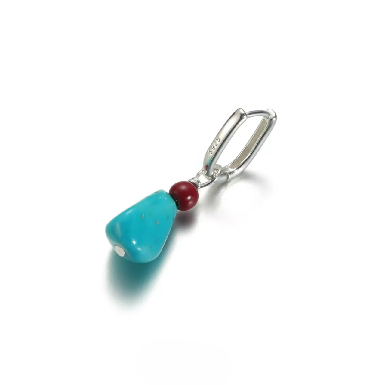 S925 Silver Raw Turquoise & Red Bead Earrings Modern Amulet