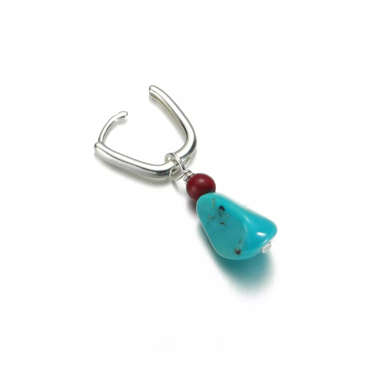 S925 Silver Raw Turquoise & Red Bead Earrings Modern Amulet