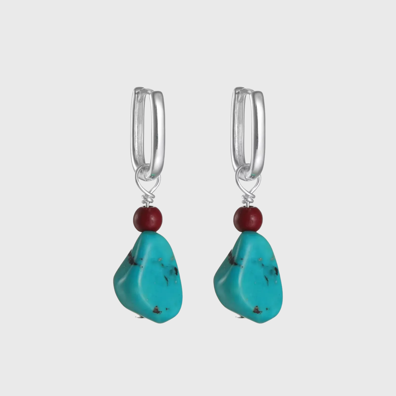 S925 Silver Raw Turquoise & Red Bead Earrings Modern Amulet