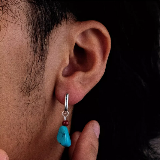 S925 Silver Raw Turquoise & Red Bead Earrings Modern Amulet