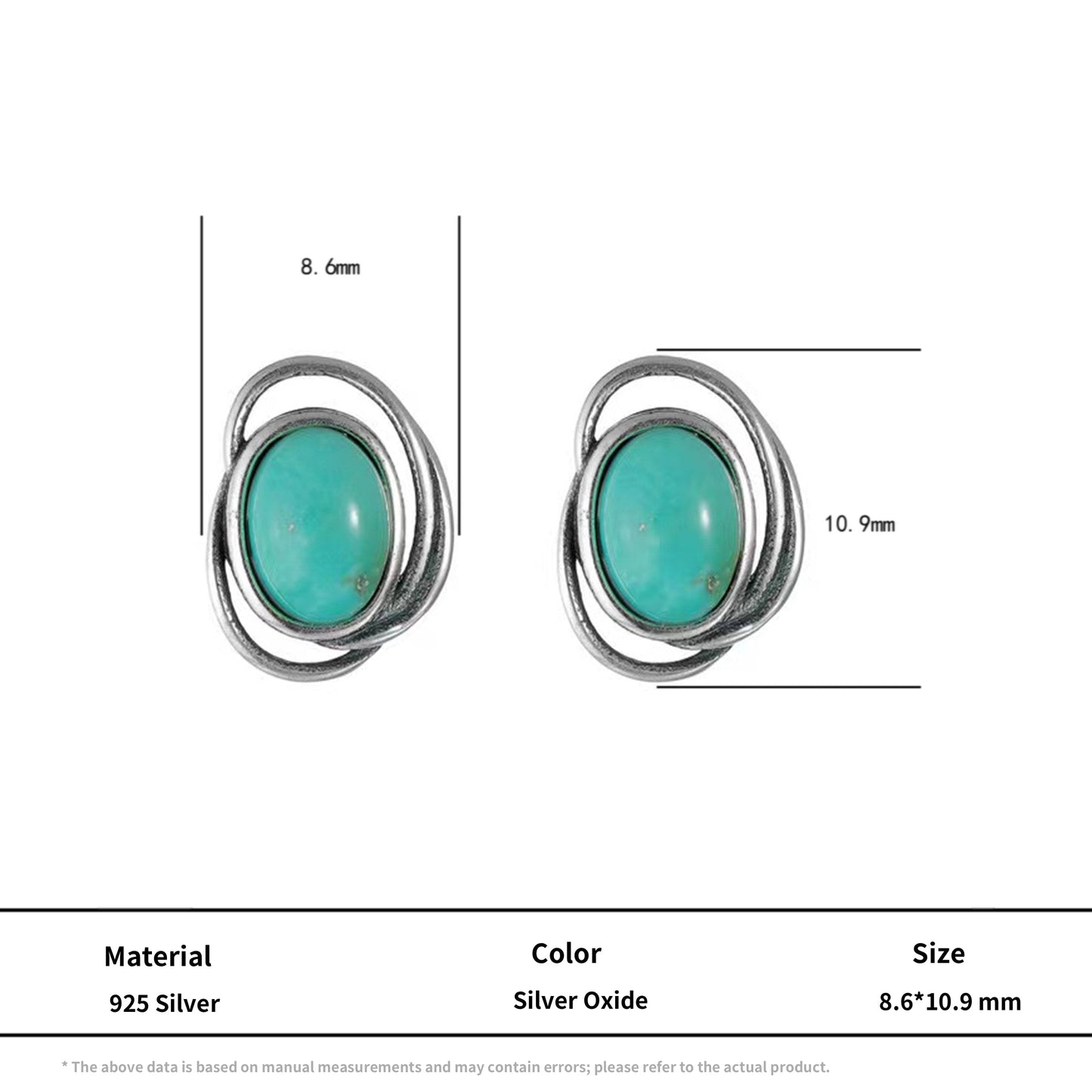 Artisan Double-Track Turquoise Studs S925 Silver Wabi-sabi