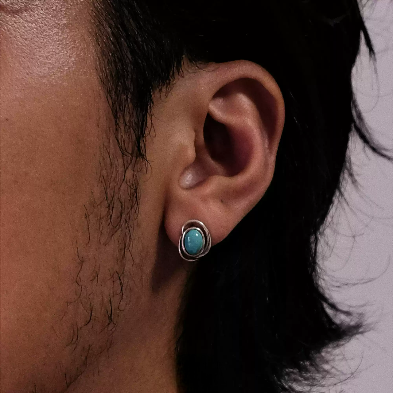 Artisan Double-Track Turquoise Studs S925 Silver Wabi-sabi