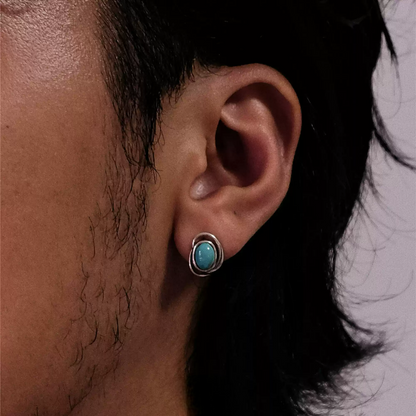 Artisan Double-Track Turquoise Studs S925 Silver Wabi-sabi