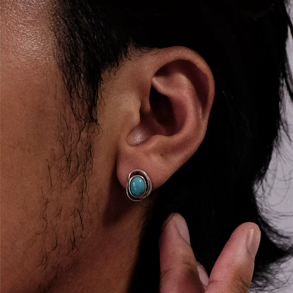 Artisan Double-Track Turquoise Studs S925 Silver Wabi-sabi
