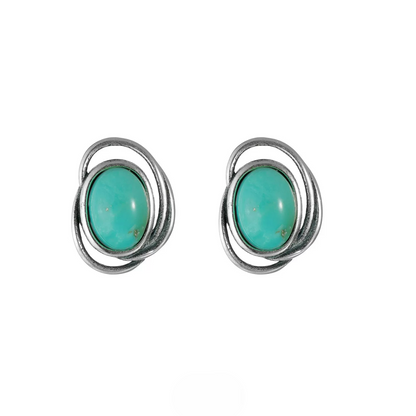 Artisan Double-Track Turquoise Studs S925 Silver Wabi-sabi