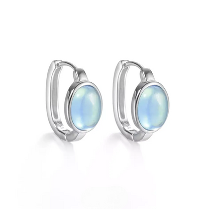 Artisan Ocean Blue Cabochon Huggies Minimalist S925 Silver Hoops