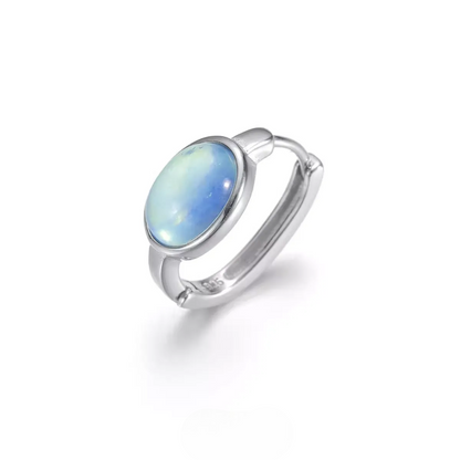 Artisan Ocean Blue Cabochon Huggies Minimalist S925 Silver Hoops