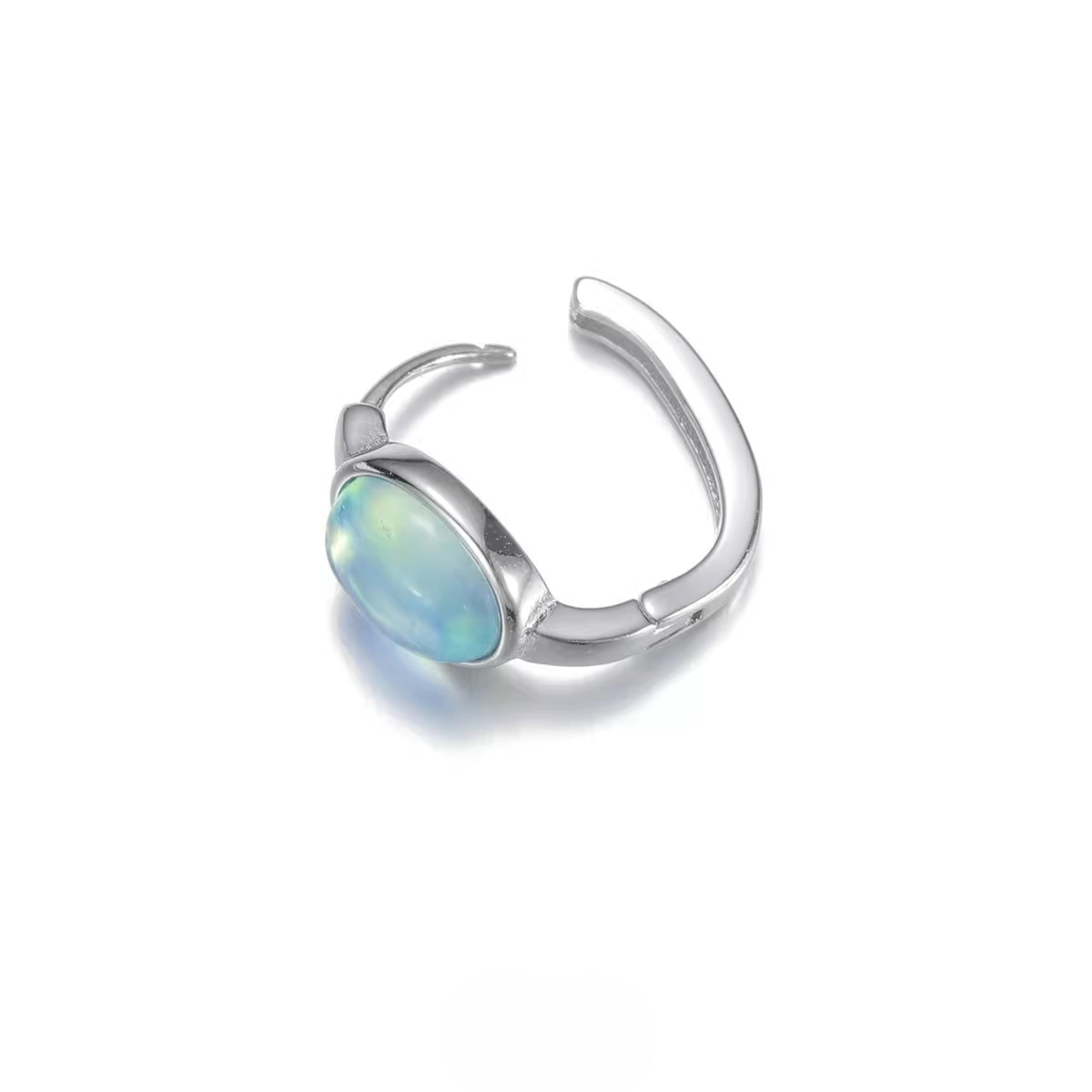 Artisan Ocean Blue Cabochon Huggies Minimalist S925 Silver Hoops