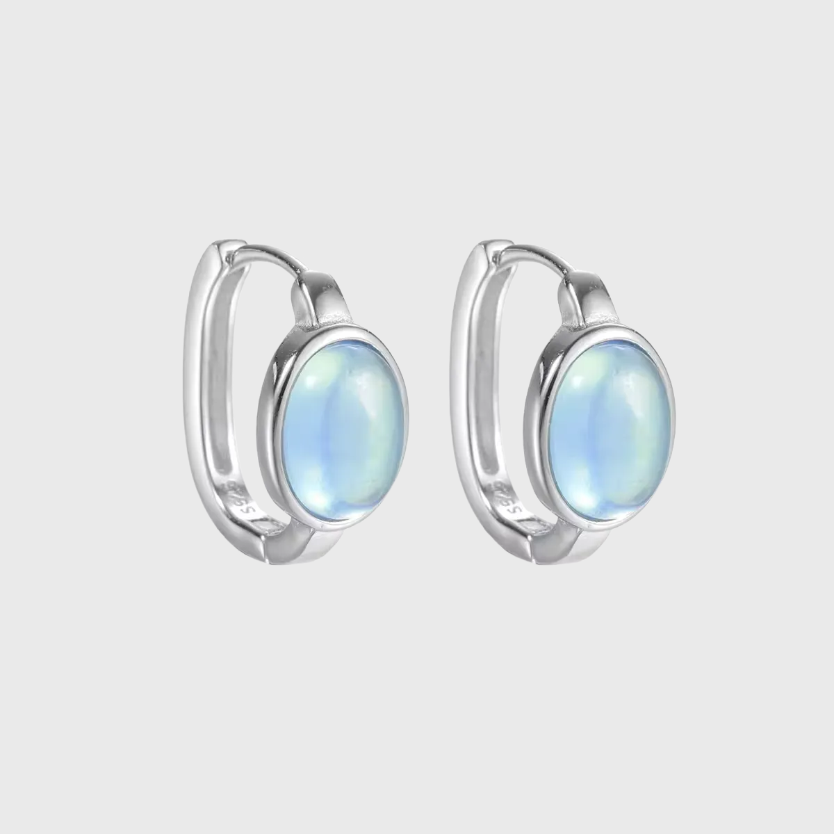 Artisan Ocean Blue Cabochon Huggies Minimalist S925 Silver Hoops