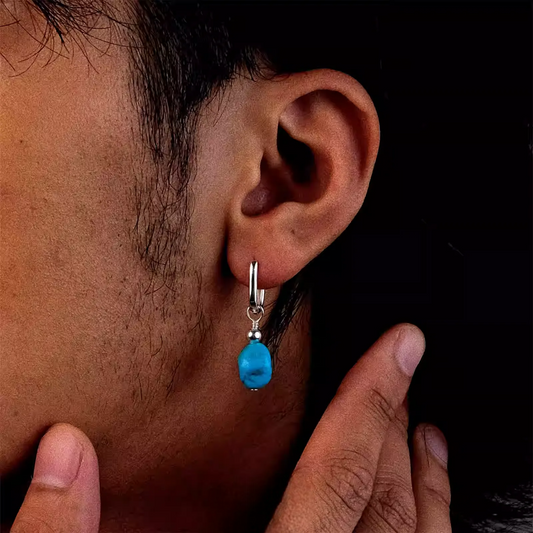 Artisan Raw Turquoise Silver Hoops Heritage Style for Modern Souls