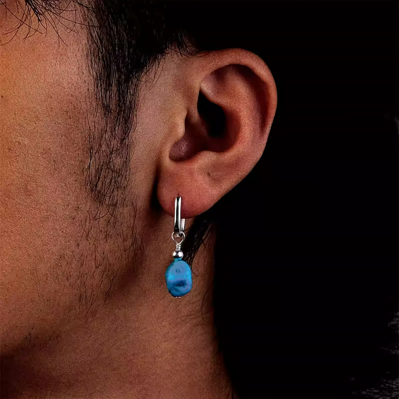 Artisan Raw Turquoise Silver Hoops Heritage Style for Modern Souls