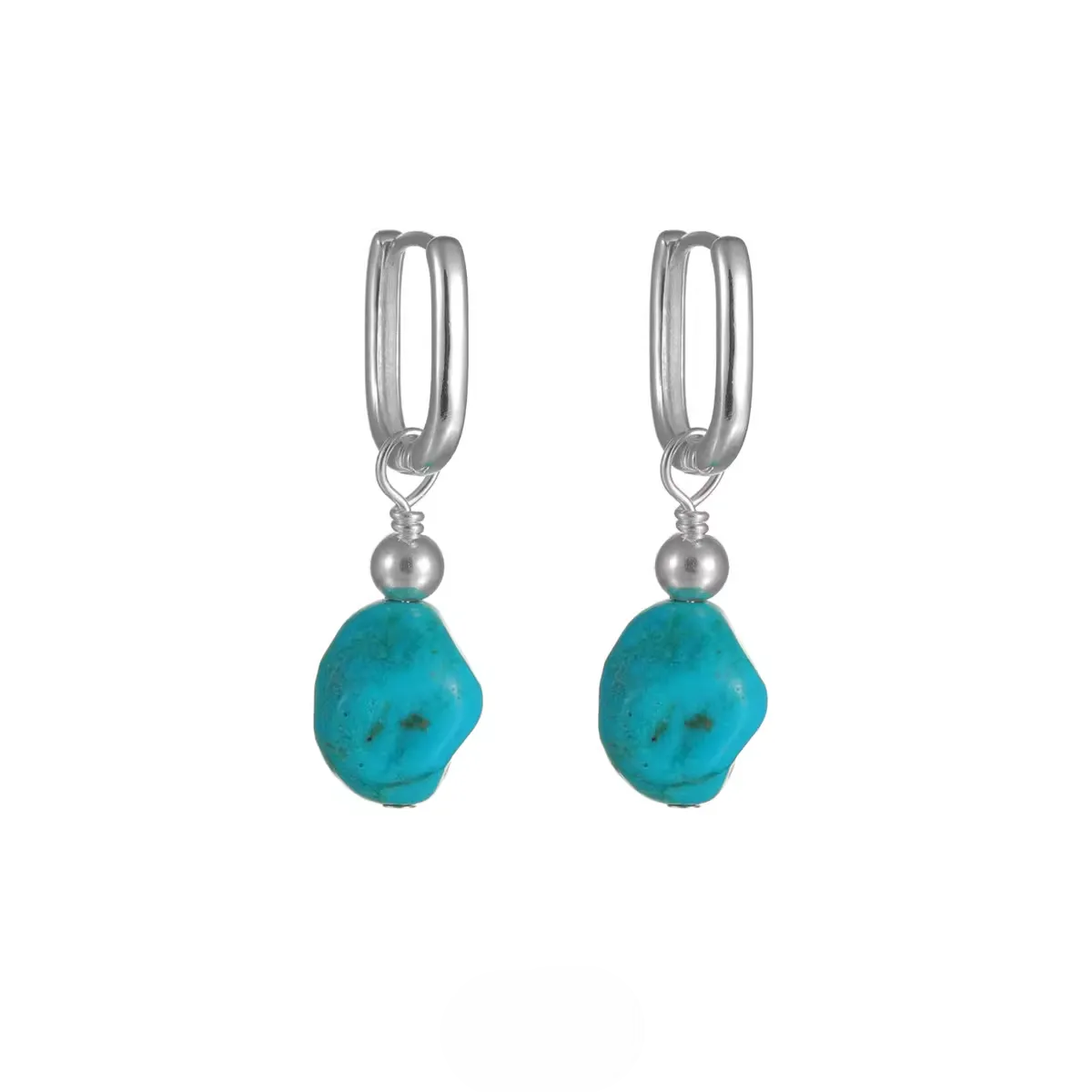 Artisan Raw Turquoise Silver Hoops Heritage Style for Modern Souls