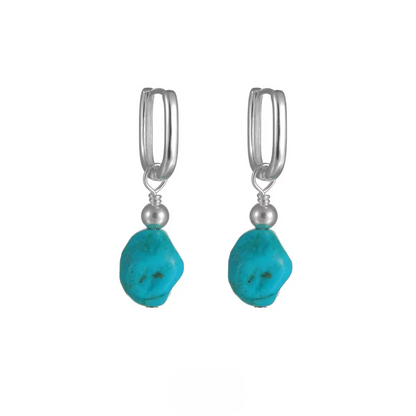 Artisan Raw Turquoise Silver Hoops Heritage Style for Modern Souls