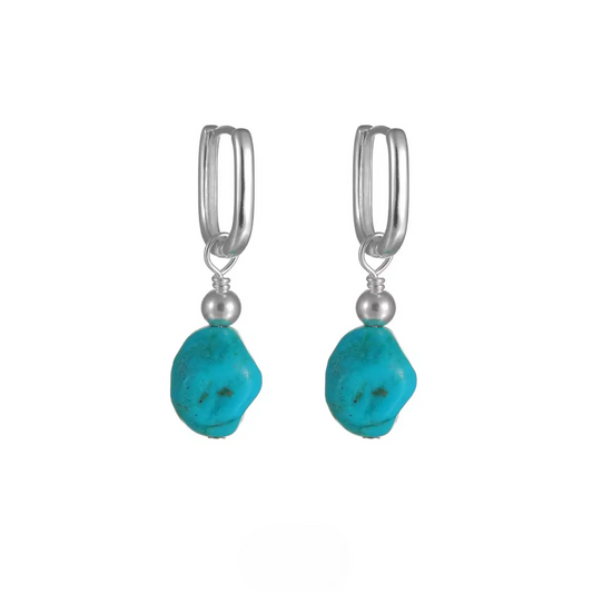 Artisan Raw Turquoise Silver Hoops Heritage Style for Modern Souls