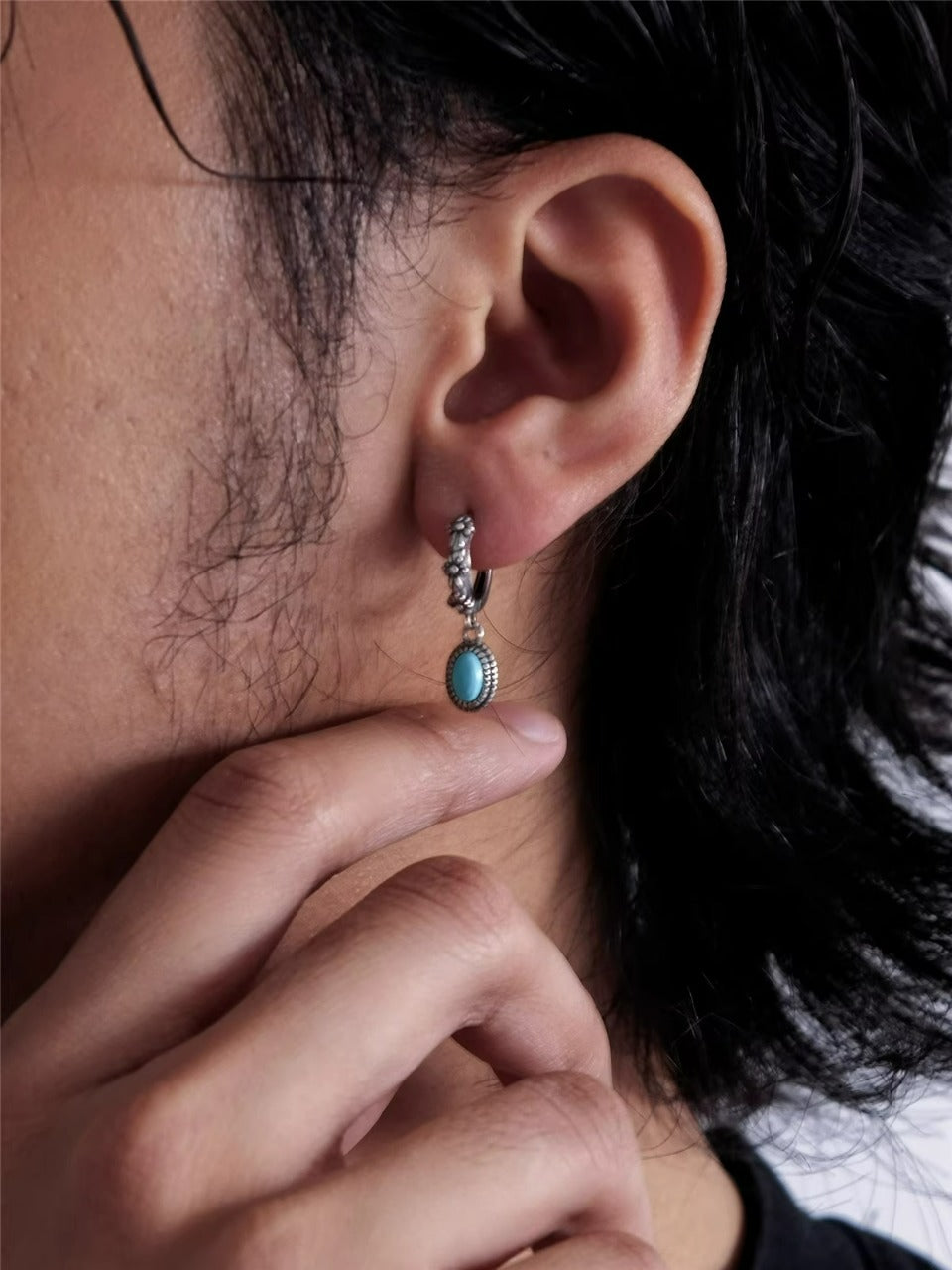 Artisan Turquoise S925 Silver Hoops Unisex Streetwear Statement