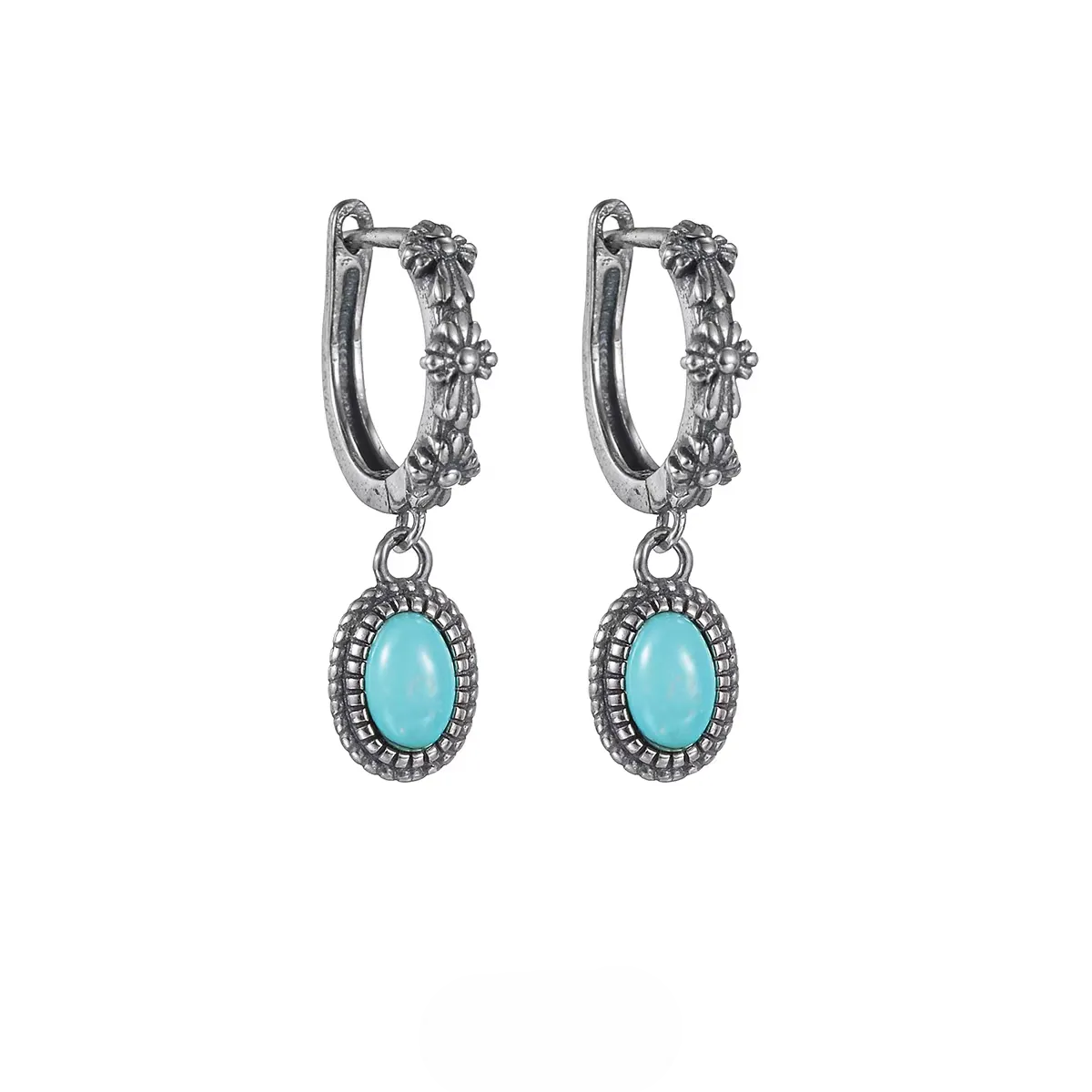 Artisan Turquoise S925 Silver Hoops Unisex Streetwear Statement