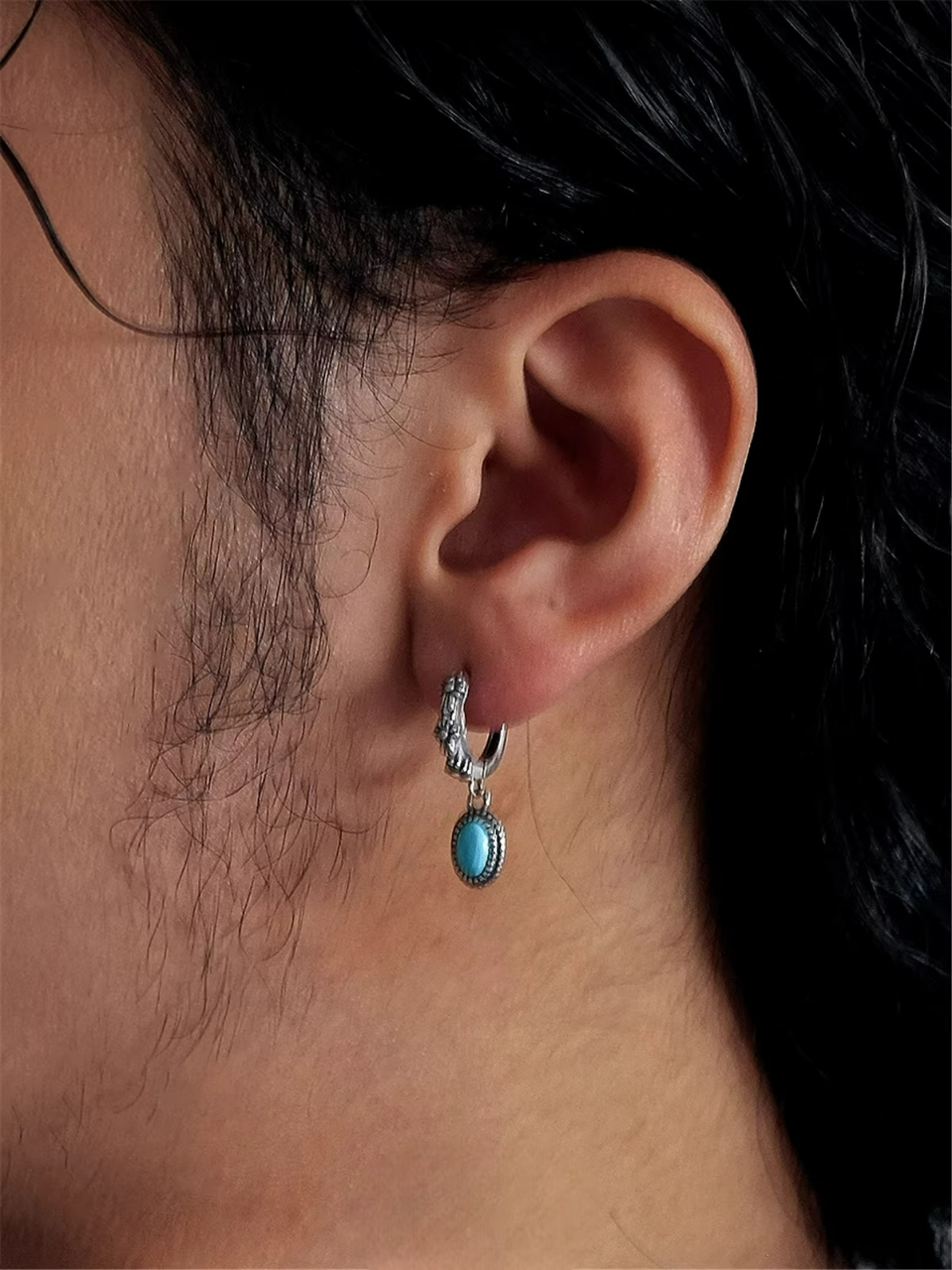 Artisan Turquoise S925 Silver Hoops Unisex Streetwear Statement