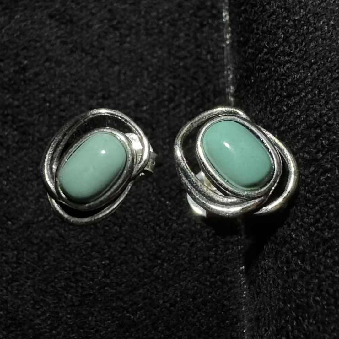 Artisan Double-Track Turquoise Studs S925 Silver Wabi-sabi