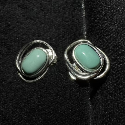 Artisan Double-Track Turquoise Studs S925 Silver Wabi-sabi