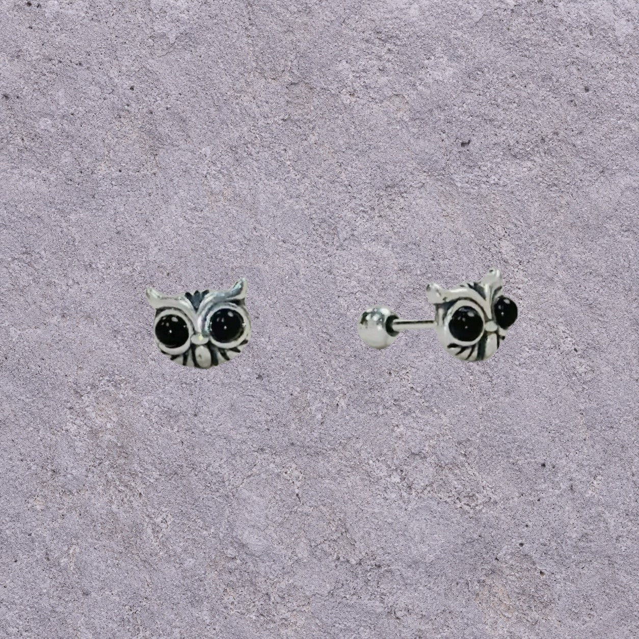 Black Onyx Owl Screw Back Studs