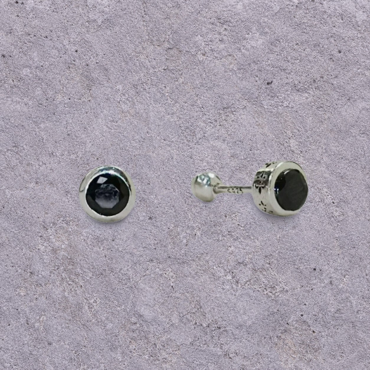 Black Zircon Round Screw Back Studs