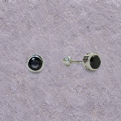 Black Zircon Round Screw Back Studs
