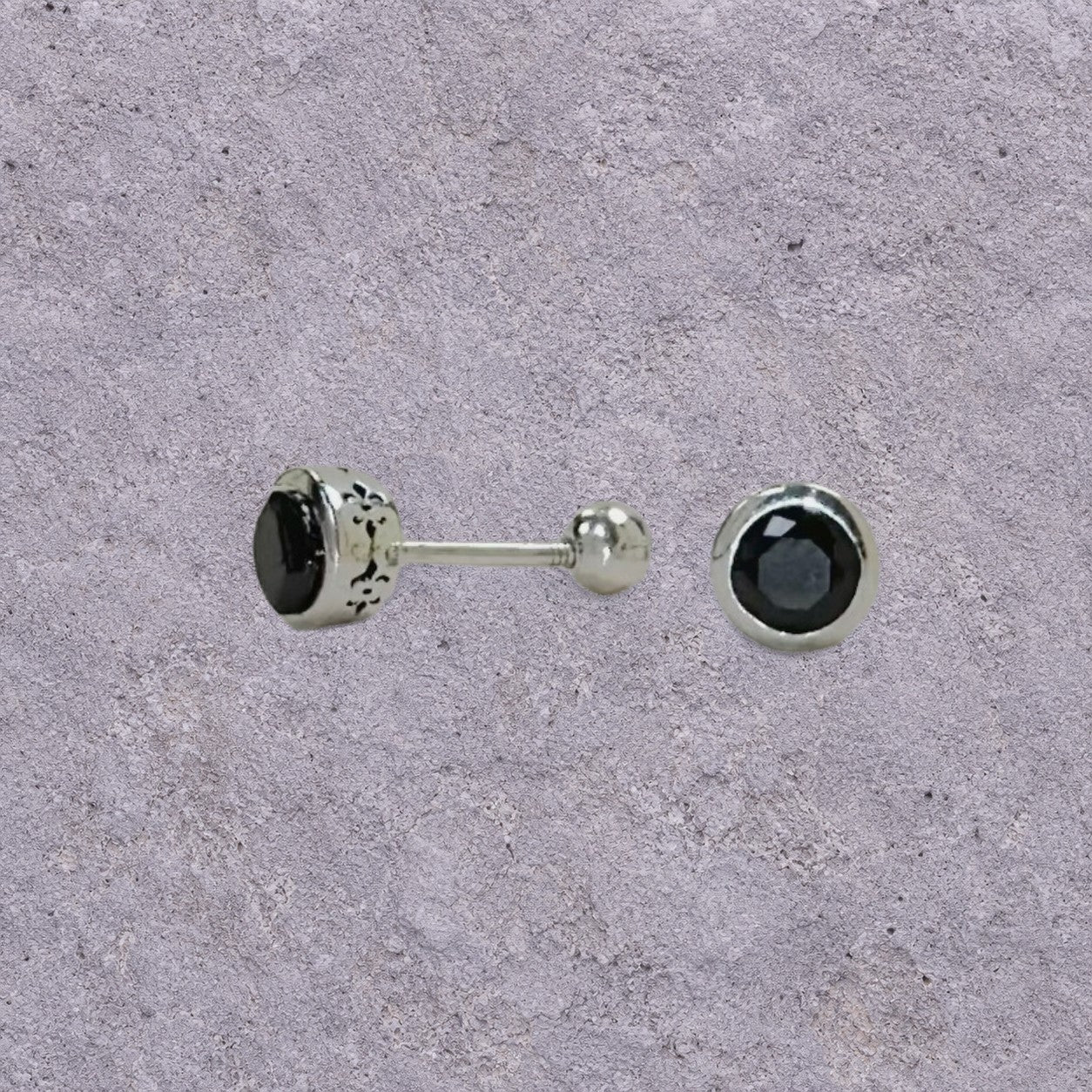 Black Zircon Round Screw Back Studs