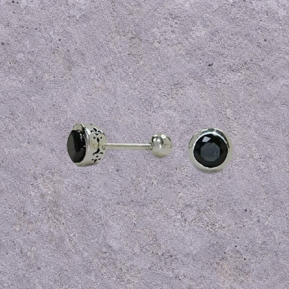 Black Zircon Round Screw Back Studs
