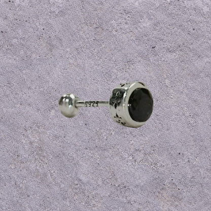 Black Zircon Round Screw Back Studs