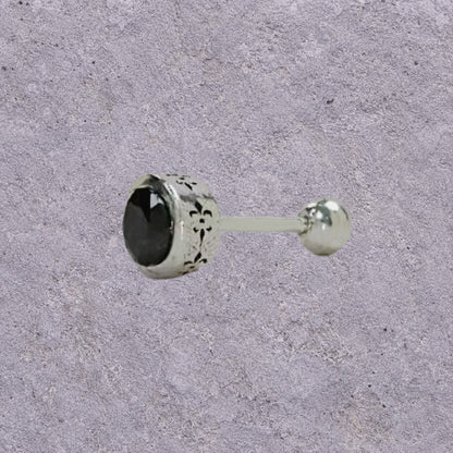 Black Zircon Round Screw Back Studs